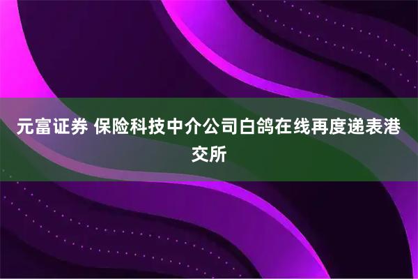 元富证券 保险科技中介公司白鸽在线再度递表港交所